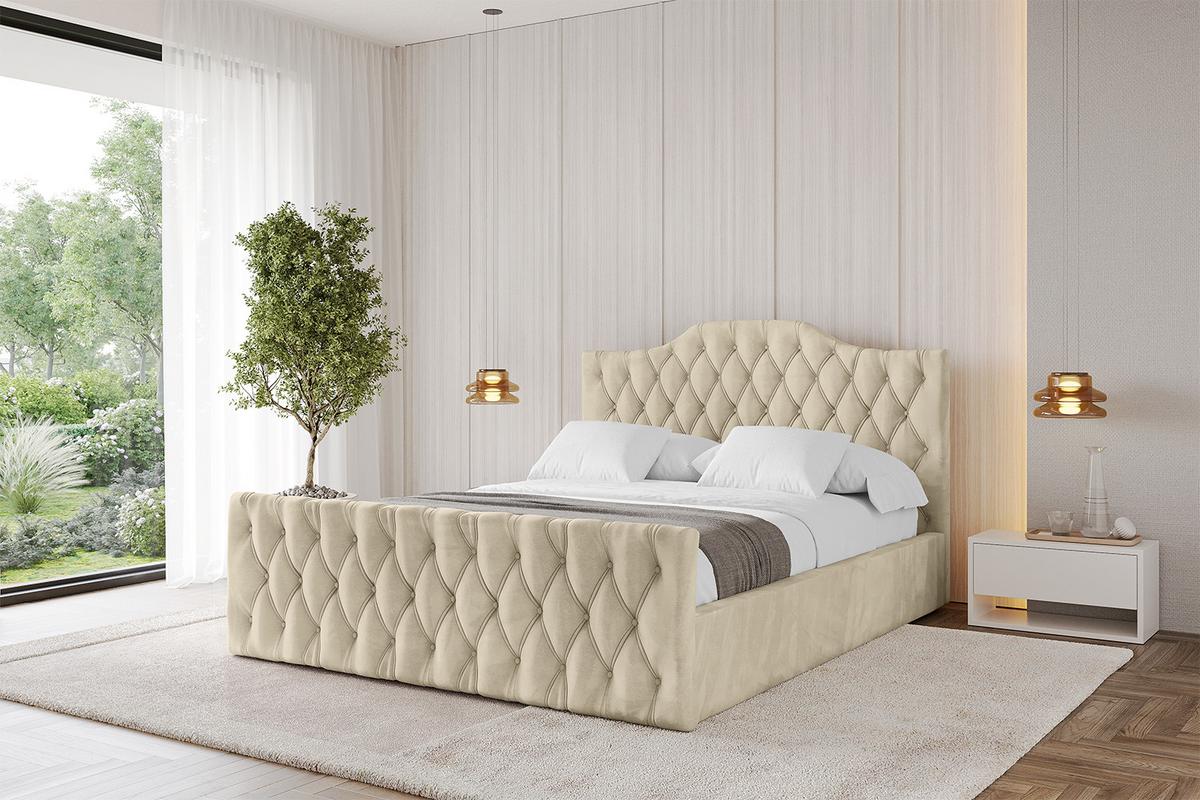 POLSTERBETT mit Bettkasten, Fußteil und Lattenrost, Boxbett mit Matratze H3/H4 - FALIO-Z 120x200 Beige - Ecru, Holzwerkstoff/Textil (120/200cm) - ALTDECOR