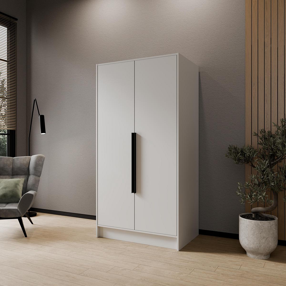 DREHTÜRENSCHRANK BERON 102/200/51 cm Modern Kleiderschrank 2-türig Weiß - Weiß, Holzwerkstoff (102/200/51cm) - MASSENO