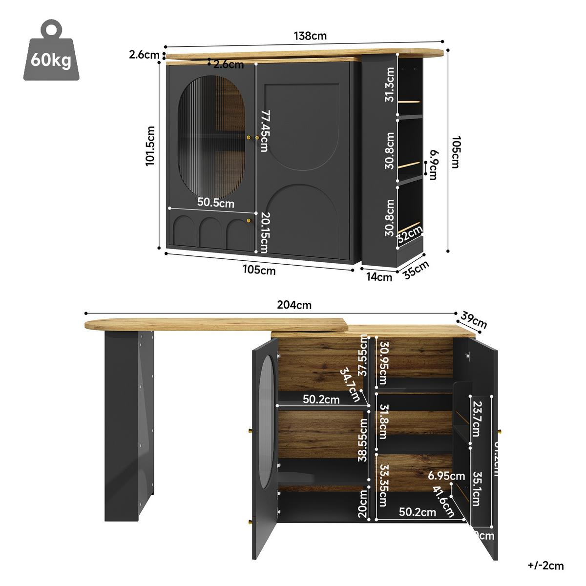 BARTISCH Schwarz 360° Drehbar Ausziehbar Stehtisch mit Stauraum - Schwarz, Holzwerkstoff (73/137.9/92.5cm) - Urban Meuble