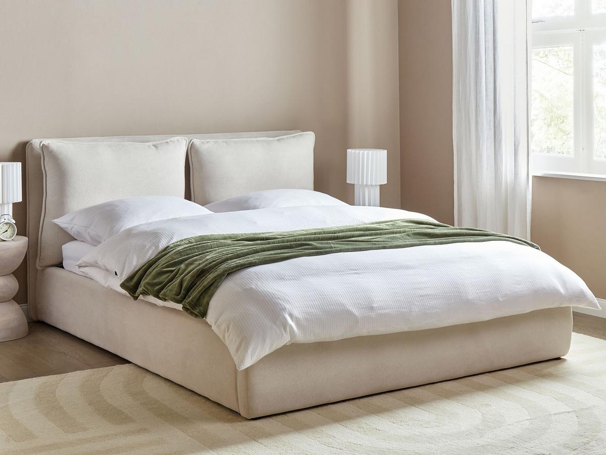 BETT mit Stauraum 160x200 cm Beige Bajonna - Beige, Textil (160/200cm) - Beliani