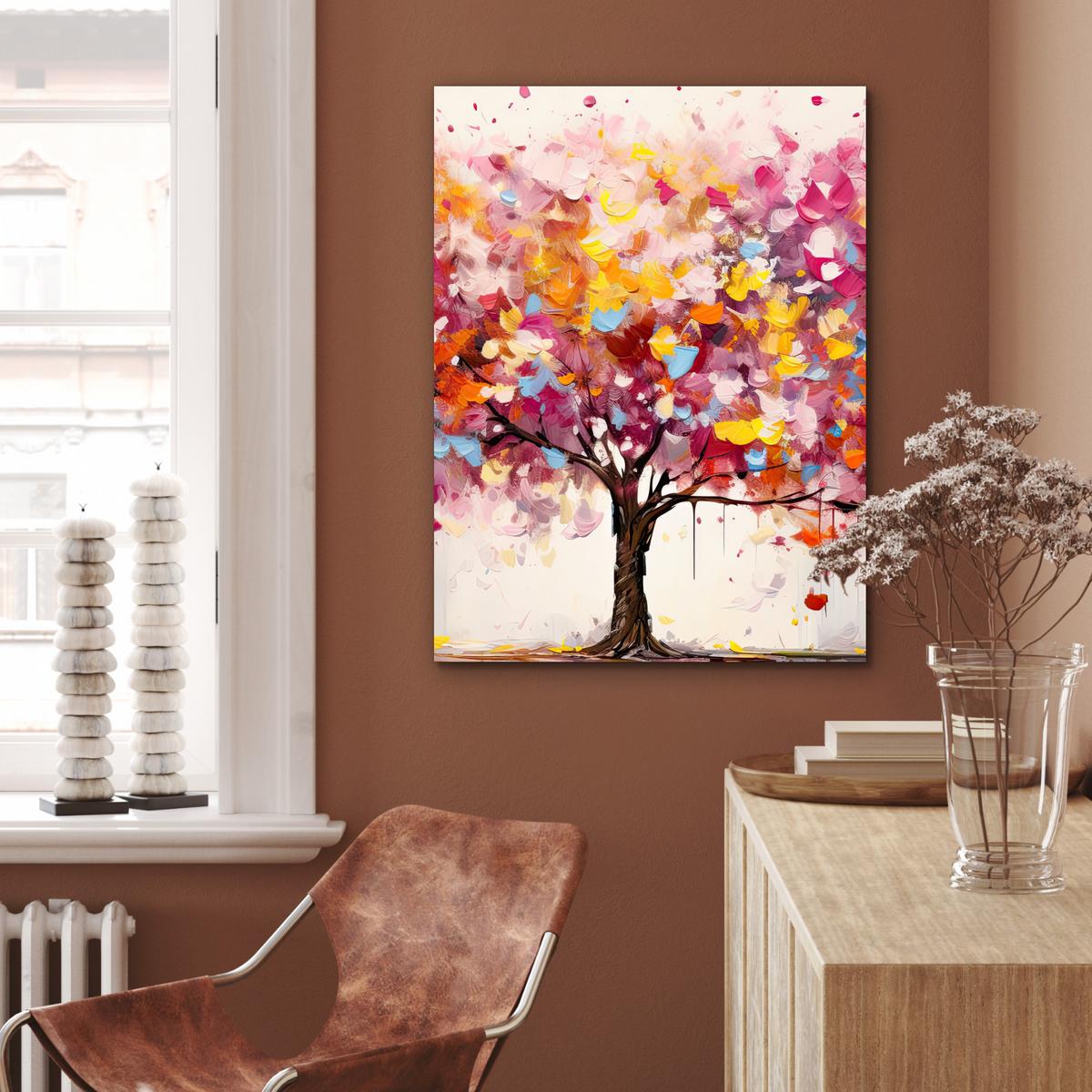 METALLBILD Aquarell - Baum - Kunst - Abstrakt 60x80 cm - Multicolor, Metall (60/80cm) - MuchoWow