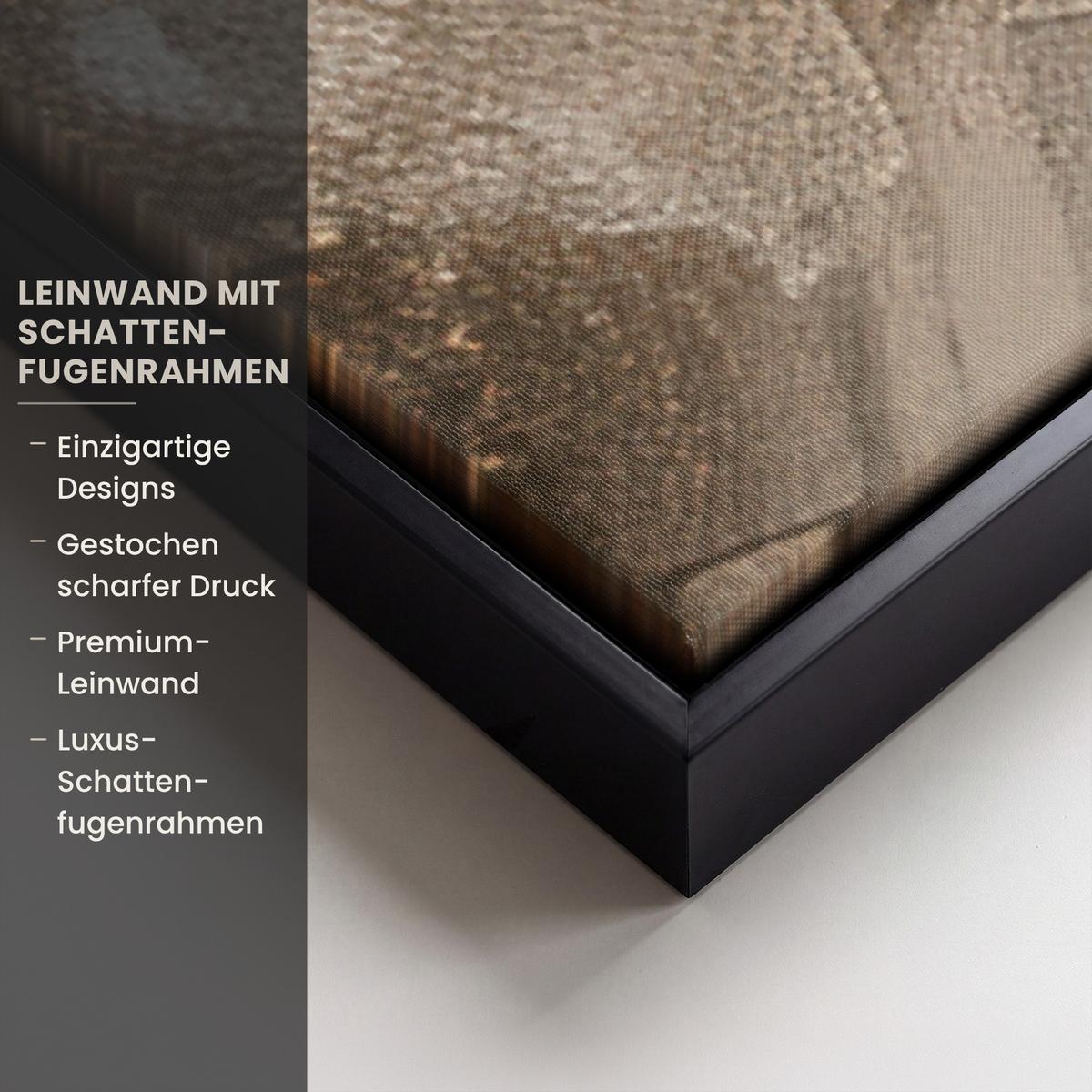 LEINWAND Bilder mit Rahmen - Blumen - Weiß - Gold - Beige - Luxus - 90x140 - Greige, Textil (90/140cm) - MuchoWow