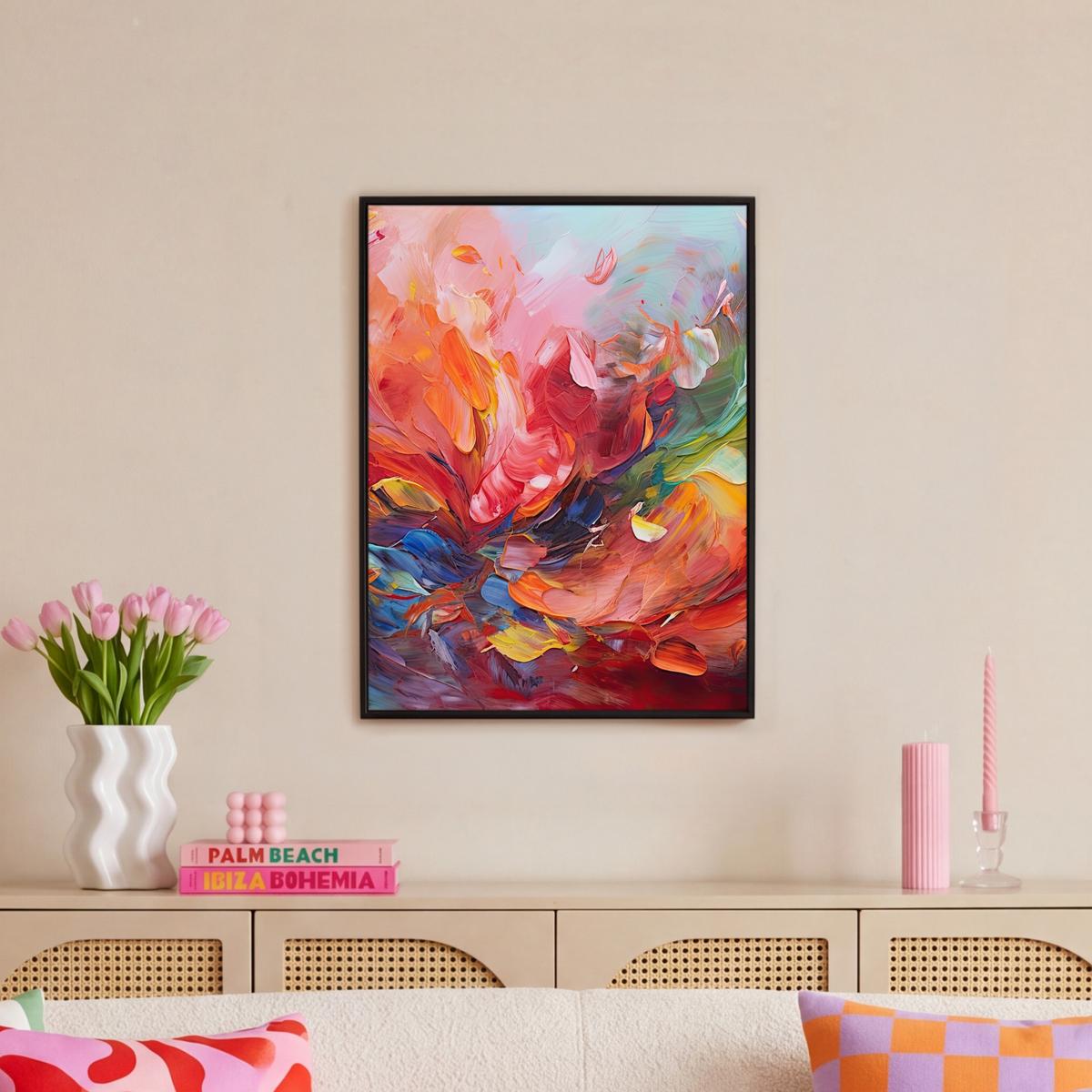 LEINWAND Bilder mit Rahmen - Ölgemälde - Kunst - Abstrakt - Farbenfroh - 50x70 - Altrosa, Textil (50/70cm) - MuchoWow