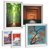 BILDER SET 5er Set - 50x50 cm & 20x30 cm & 40x60 cm Weißer Rahmen - Meerblick, farbenfrohe Häuser - Weiß, Kunststoff (40/60cm) - TULUP