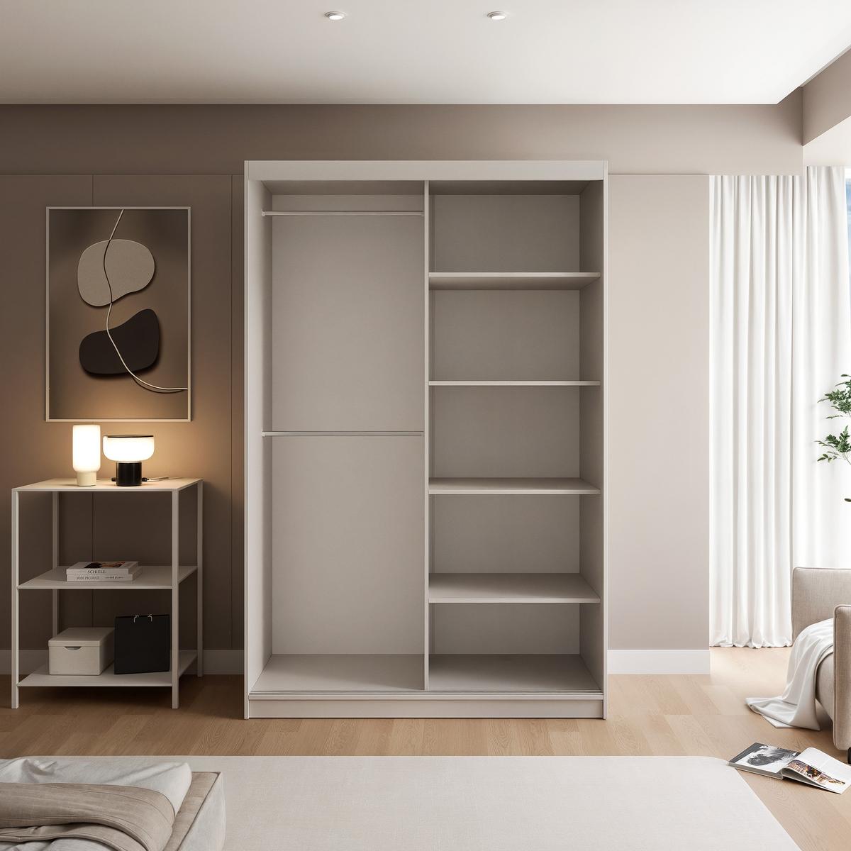SCHIEBETÜRENSCHRANK SILENTE 140 cm mit Einlegeböden und Kleiderstange - Beige, Holzwerkstoff (140/215/60cm) - Idohome