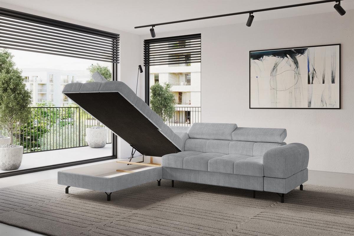 ECKSOFA mit Schlaffunktion Ottomane Links LUMA-L 272x203x70 Grau Cord - Anthrazit/Schwarz, Holzwerkstoff/Kunststoff (272/203cm) - ALTDECOR