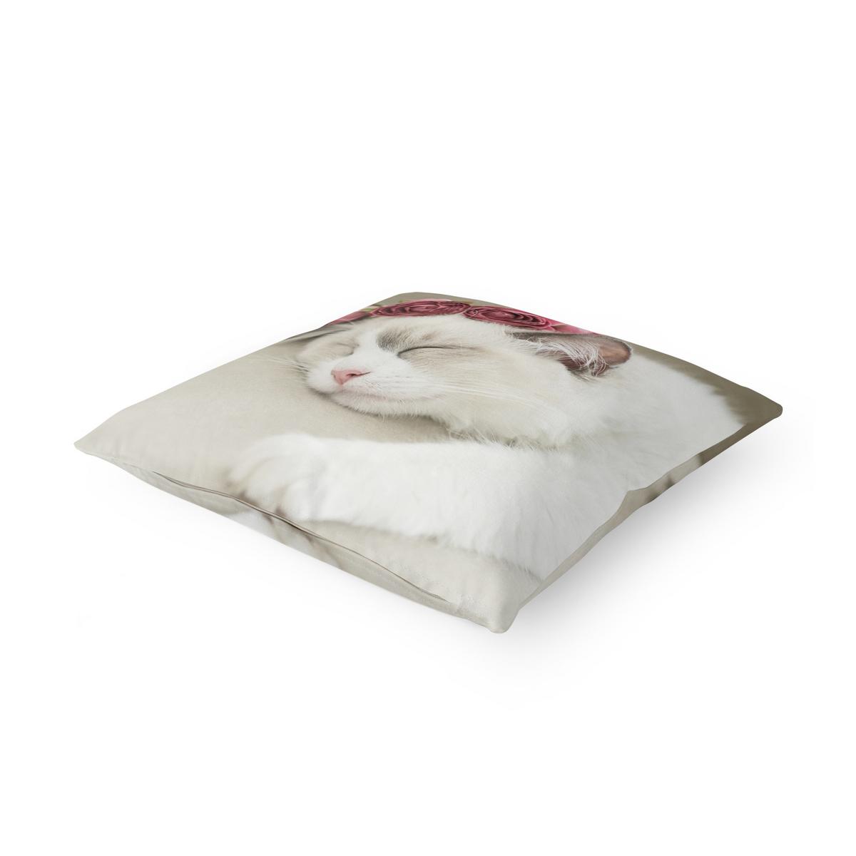 KISSENBEZUG Schlafende Katze mit Rosen 50/50 cm - Weiß, Textil (50/50cm) - Bilderwelten