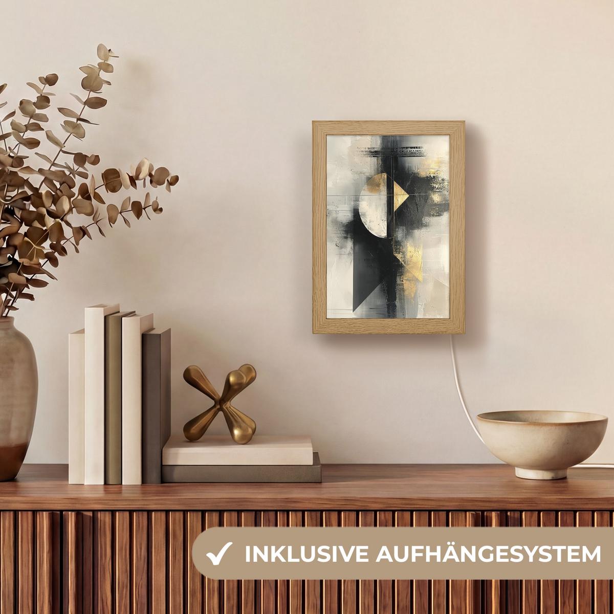 WANDLEUCHTE Abstrakt - Schwarz - Farbe - Modern 15x20 cm - Grau, Holzwerkstoff (15/20/8cm) - OnlyWow