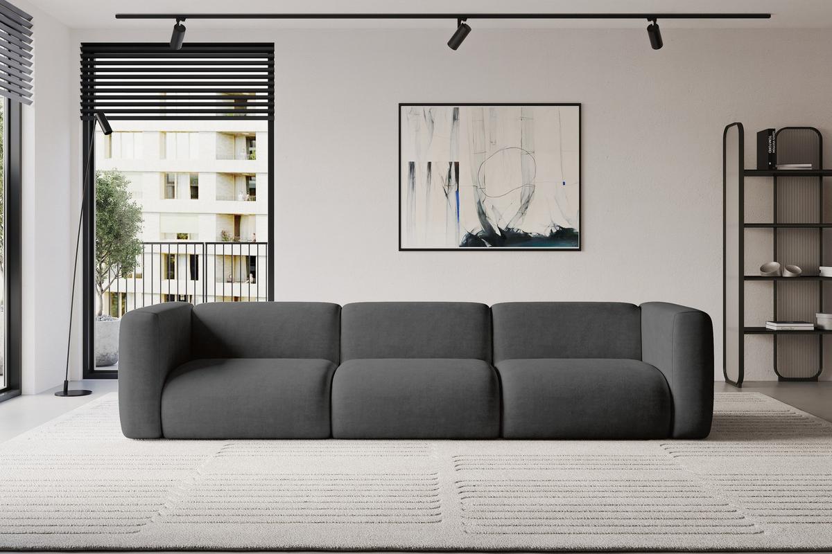 MODULARES Sofa 3-SITZER MIRA-S2 319x89x70 Dunkelgrau cm Velours - Dunkelgrau/Schwarz, Holzwerkstoff/Kunststoff (319/70/89cm) - ALTDECOR
