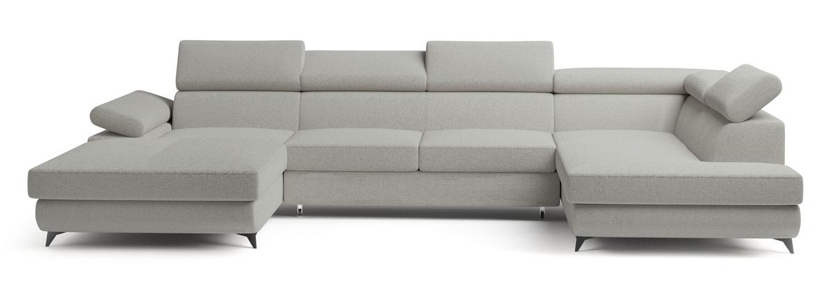 WOHNLANDSCHAFT RUBANO R-S Hellgrau Boucle-Stoff mit Schlaffunktion - Hellgrau, Holz (339/89/190cm) - MASSENO