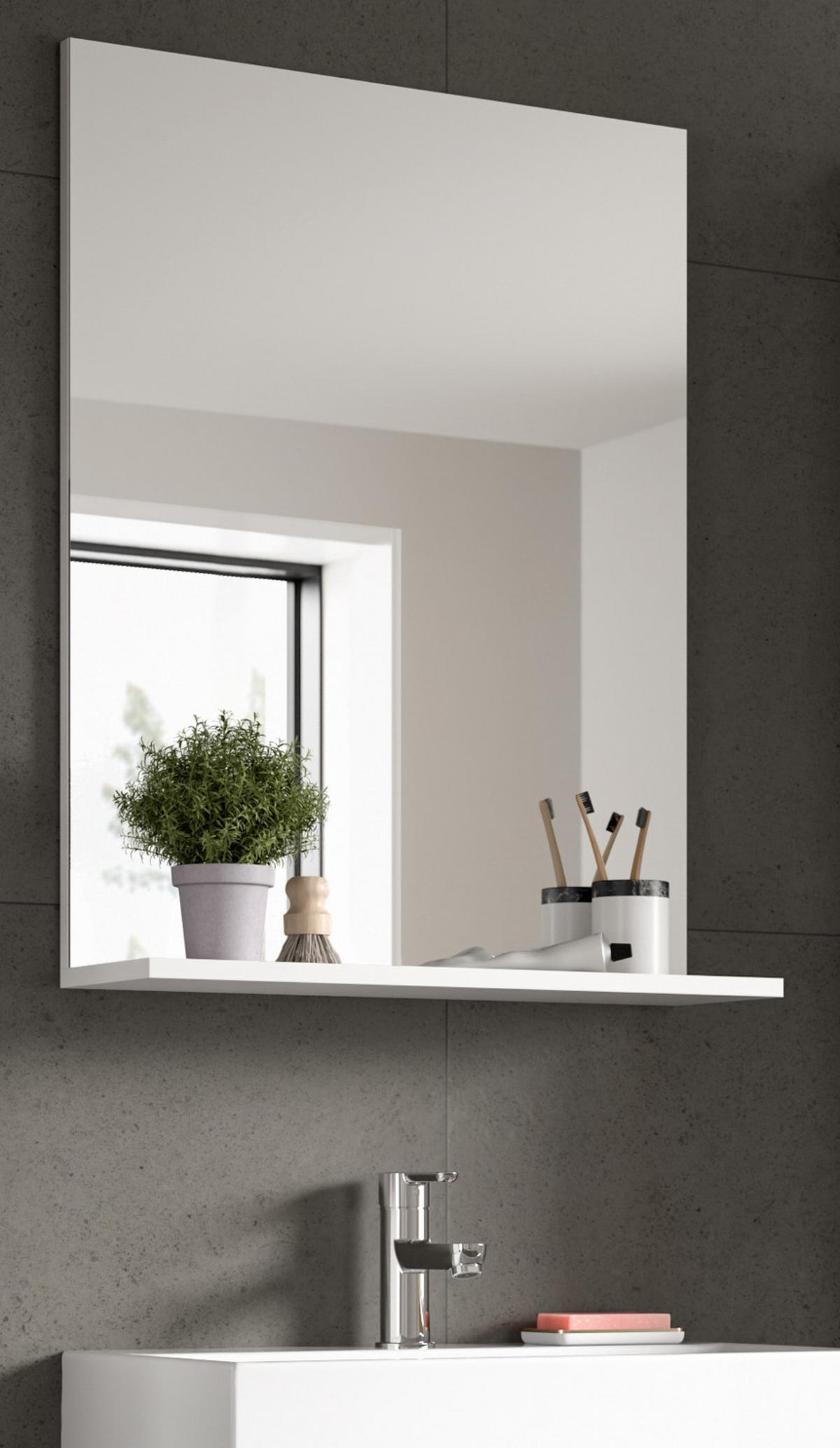 SPIEGEL weiß 60 x 79 cm, Wandspiegel mit Ablage - Weiß Hochglanz, Holzwerkstoff (60/79/18cm) - Inn.Furn