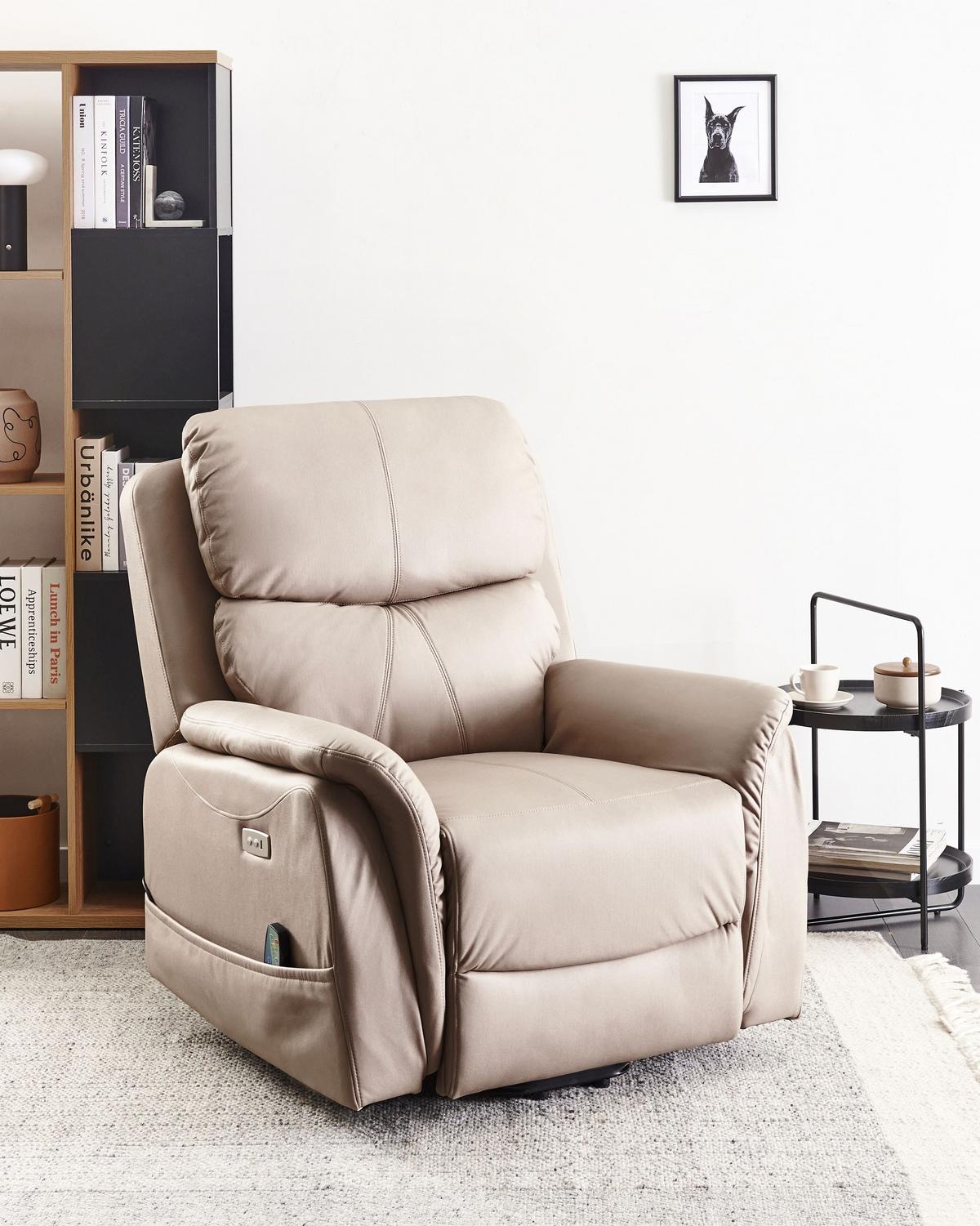 ELEKTRISCHER-FERNSEHSESSEL mit Massagefunktion Stoff Taupe Glorie - Taupe, Textil (85/82/85cm) - Beliani
