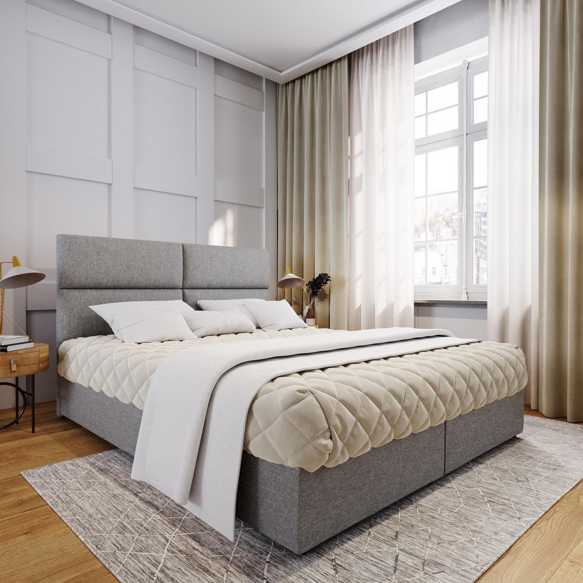 BOXBETT LONIS 140x200 cm mit Matratze und Topper - Hellgrau - Hellgrau, Holz (140/200cm) - MASSENO