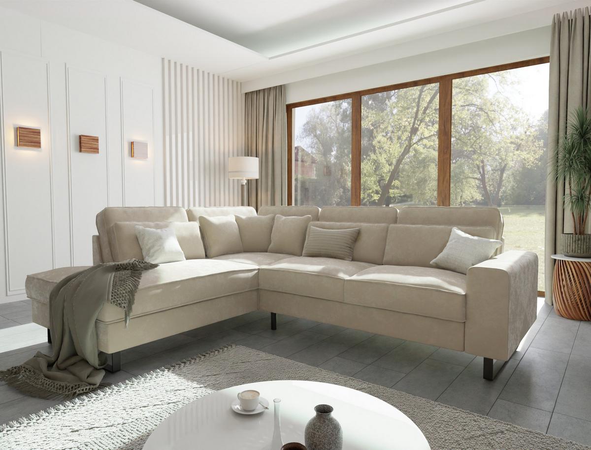 ECKSOFA Zuri Beige Samt - Beige/Schwarz, Holz/Kunststoff (290/231cm) - S-Style Möbel