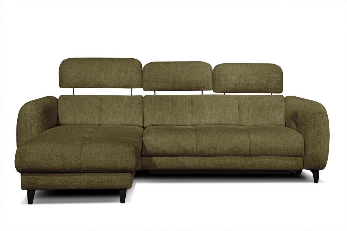 ECKSOFA SVEN 3-Sitzer, 1 Relax XL, verstellbare Kopfstützen, olivgrün - Schwarz/Olivgrün, Holzwerkstoff/Textil (256/163cm) - Wozimo