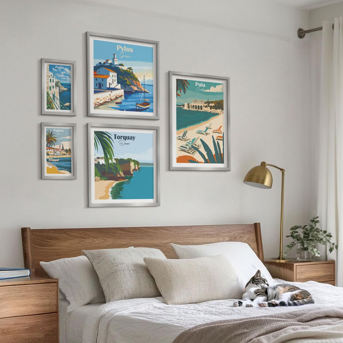 BILDER SET 5er Set - 50x50 cm & 20x30 cm & 40x60 cm Silberner Rahmen - Italienische Küstenstädte - Silberfarben, Kunststoff (40/60cm) - TULUP