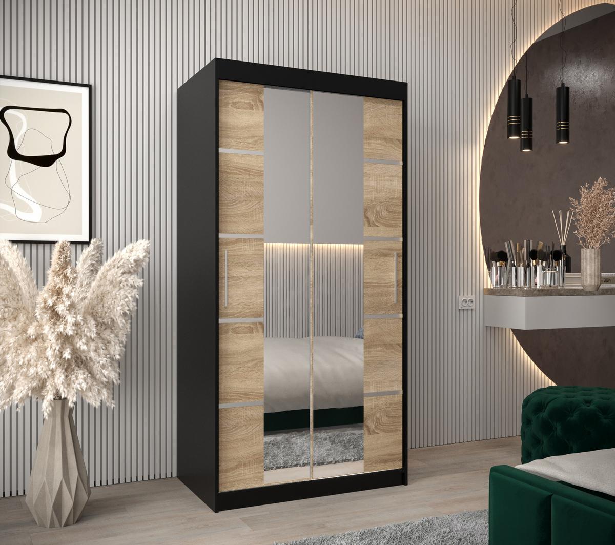 SCHWEBETÜRENSCHRANK 200/100/62 2-türig - Silberfarben/Schwarz, Holz/Kunststoff (100/200/62cm) - MÖBEL KRYSPOL