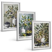 BILDER SET 3er Set - 40x60 cm Silberner Rahmen - Keramik olivgrau - Silberfarben, Kunststoff (40/60cm) - TULUP
