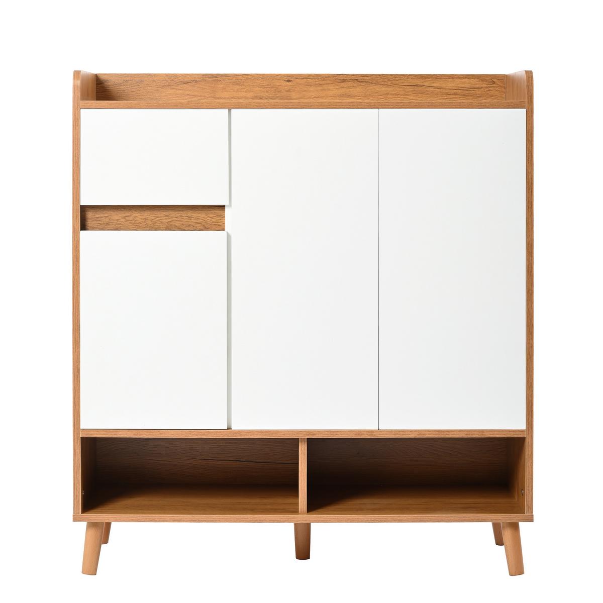 SCHUHSCHRANK in Weiß & Natur mit Massivholzbeinen & Push-to-Open-Funktion - Walnussfarben, Holzwerkstoff (90/99/35cm) - Urban Meuble
