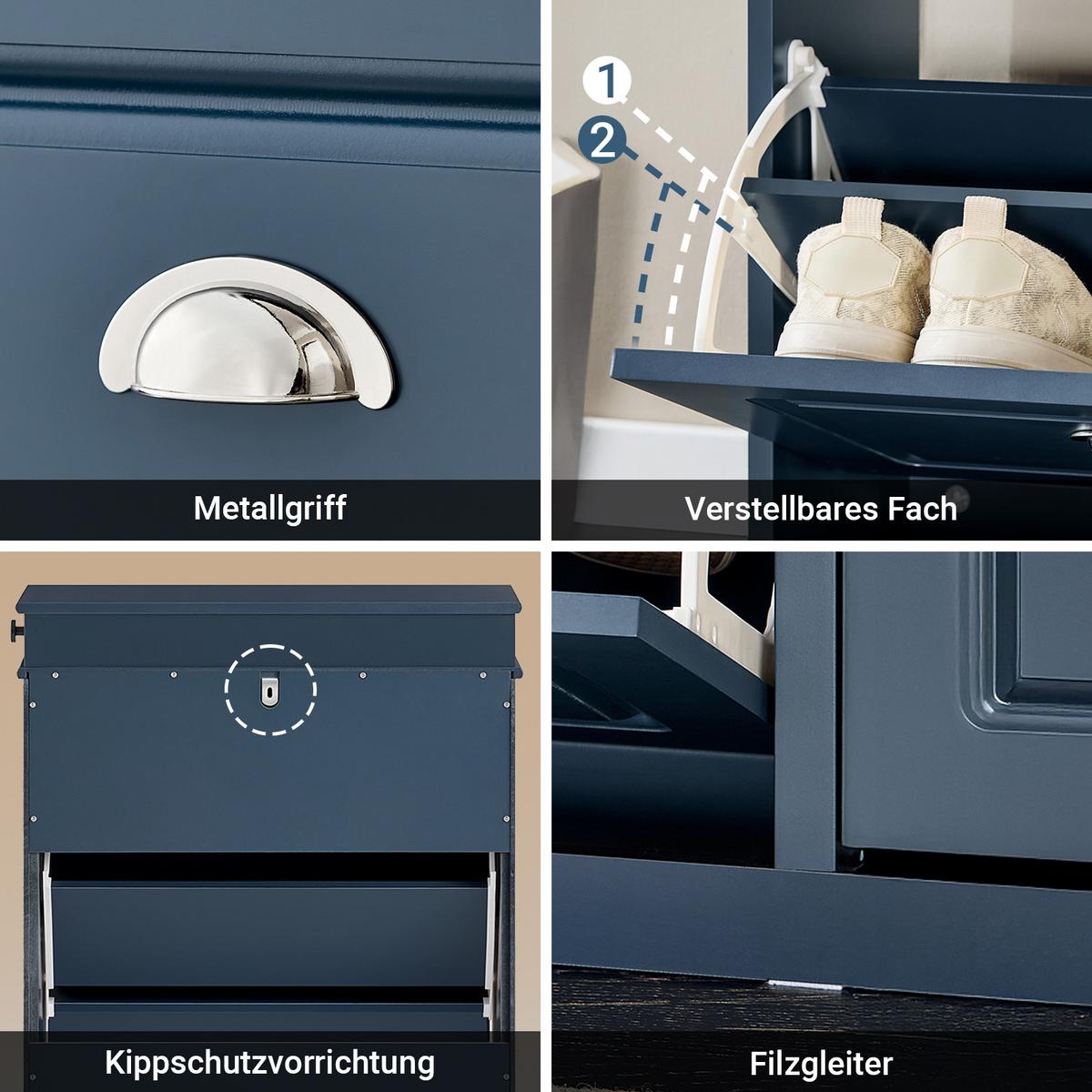 SCHUHKIPPER mit Schublade und Haken, Schuhschrank Blau 53x24x118cm - Blau, Holzwerkstoff (53/118/24cm) - SoBuy