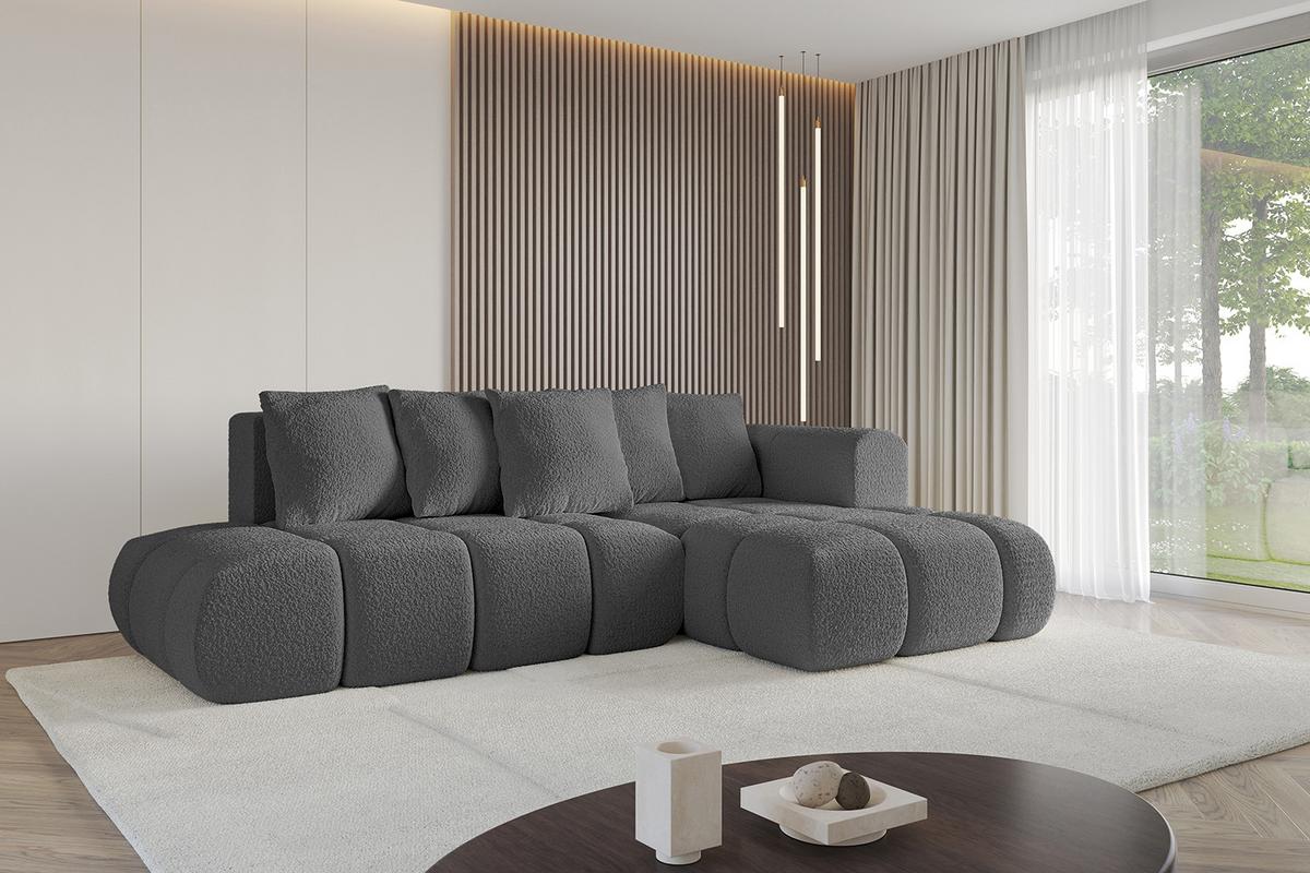 ECKSOFA Ottomane Rechts CLOUD-L-v1 280x185x90 Grau Bouclé - Grau, Holzwerkstoff/Kunststoff (185/280cm) - ALTDECOR