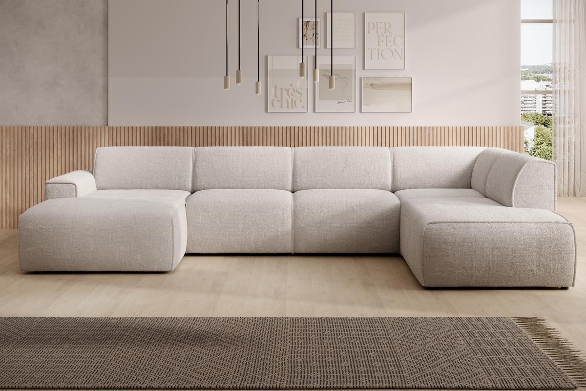 WOHNLANDSCHAFT Didim Creme 378/220/78 cm – großes Sofa stilvoll & bequem R - Creme/Schwarz, Kunststoff/Textil (378/78/220cm) - AX Living