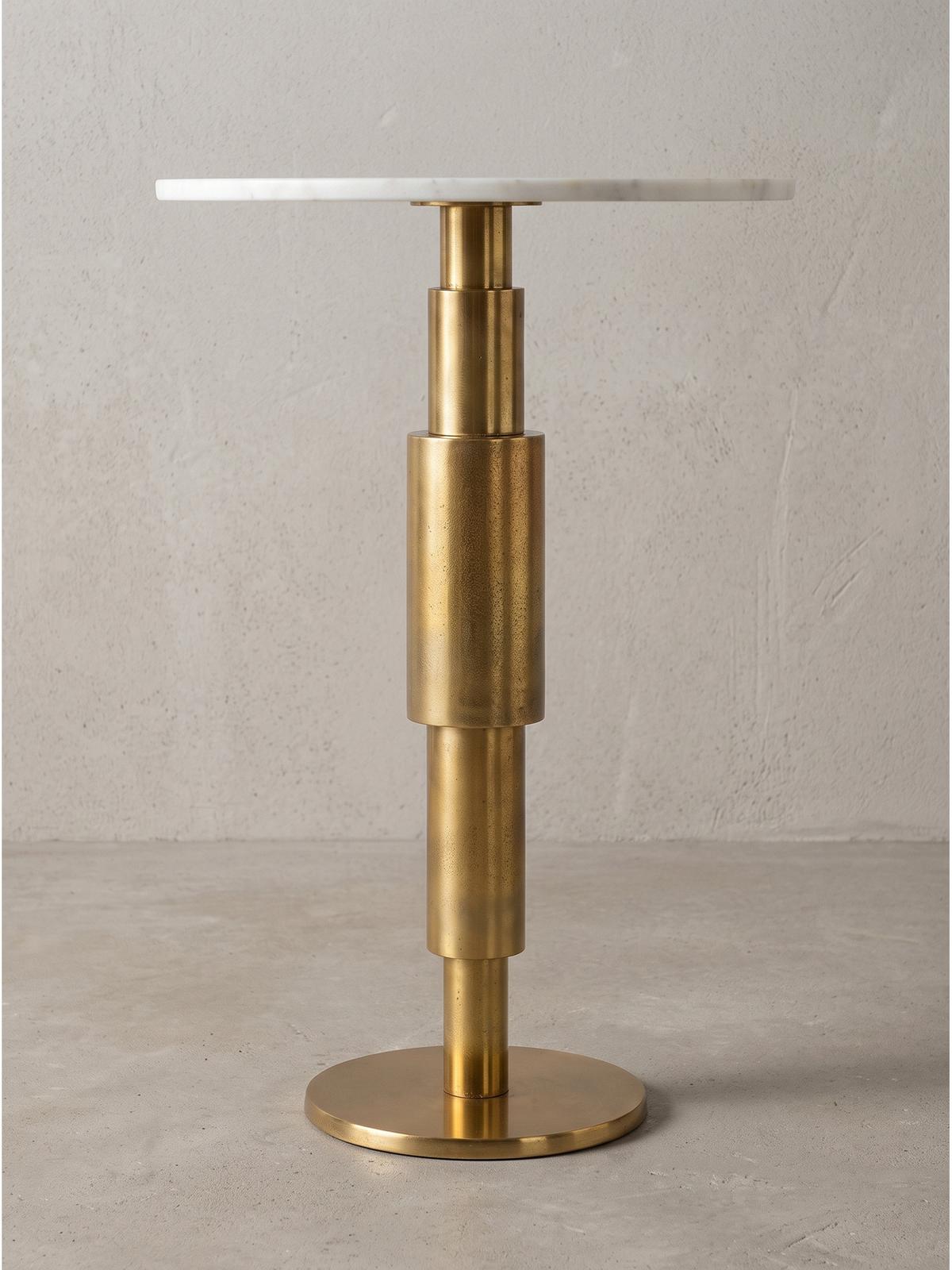 BEISTELLTISCH ESLA, Marmor, handgefertigt, Weiß-Gold, Ø 37 x 59 cm - Goldfarben/Weiß, Stein/Metall (37/37/59cm) - KADIMA DESIGN