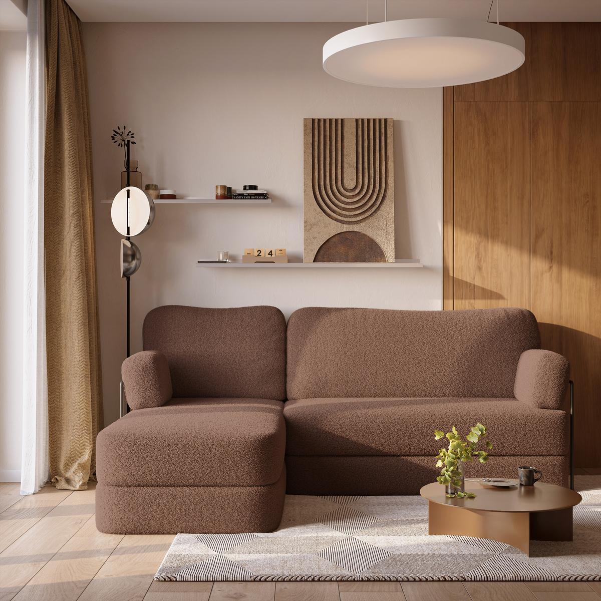 ECKSOFA SABI modulares Boneless Sofa mit Schlaffunktion Braun Boucle-Stoff - Braun, Textil (200/120cm) - MASSENO