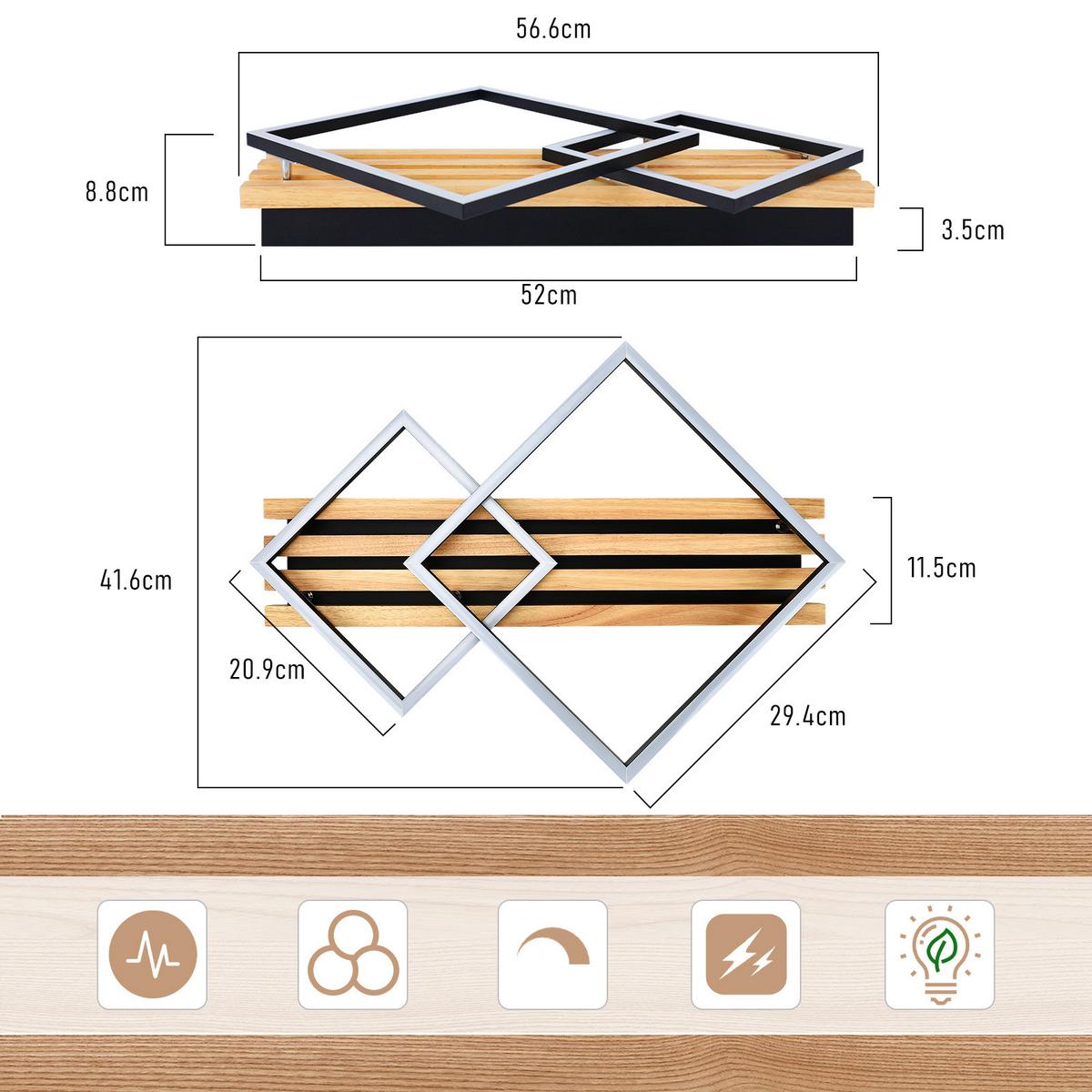 LED-DECKENLEUCHTE Wolfy 41.6/8.8/56.6 cm - Dunkelbraun, Metall (56.6/41.6/8.8cm) - ZMH