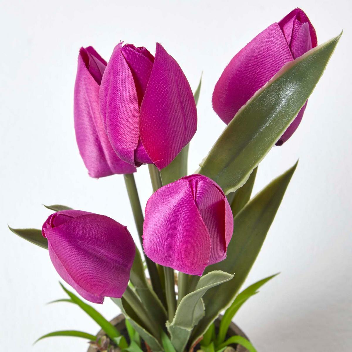 KUNSTBLUMEN Tulpen lila im Steinoptik-Topf, 27 cm - Pink, Kunststoff (27cm) - Homescapes