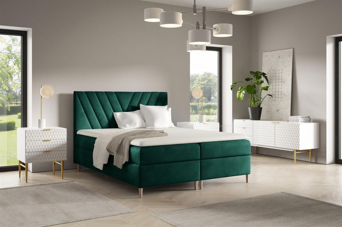 BOXBETT Espen Premium überlänge - Smaragdgrün, Holzwerkstoff/Textil (140/220cm) - Fun Möbel