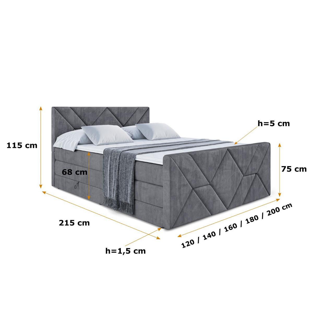 BOXSPRINGBETT BARWA-Z KING - 160x200 - H3/H4 - Dunkelgrau - Dunkelgrau, Holzwerkstoff (160/200cm) - ALTDECOR