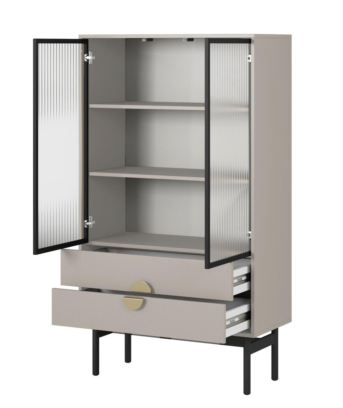 VITRINE Stoon II Taupe 150 cm - Taupe/Goldfarben, Holzwerkstoff/Metall (85/150/41cm) - Selsey