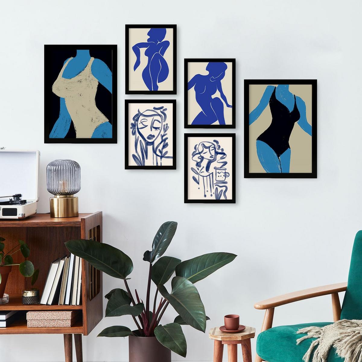 POSTER Set Mit 6 Mettle Körper 1 In Weibliche Zusammenfassung Ästhetische Dekorative Gemälde Für Ihr Wohnzimmer Zuhause A3 & A4 Schwarzer Rahmen - Schwarz, Papier (29/3cm) - Nacnic