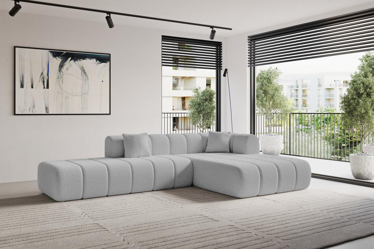 ECKSOFA Ottomane Rechts BILA-L 289x176x71 Hellgrau Bouclé - Silberfarben/Hellgrau, Holzwerkstoff/Kunststoff (289/176cm) - ALTDECOR