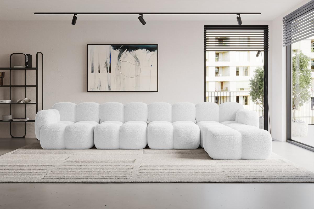 ECKSOFA modulares Sofa Rechts Miko-L3 390x205x75 Weiß Bouclé - Schwarz/Weiß, Holzwerkstoff/Kunststoff (390/205cm) - ALTDECOR
