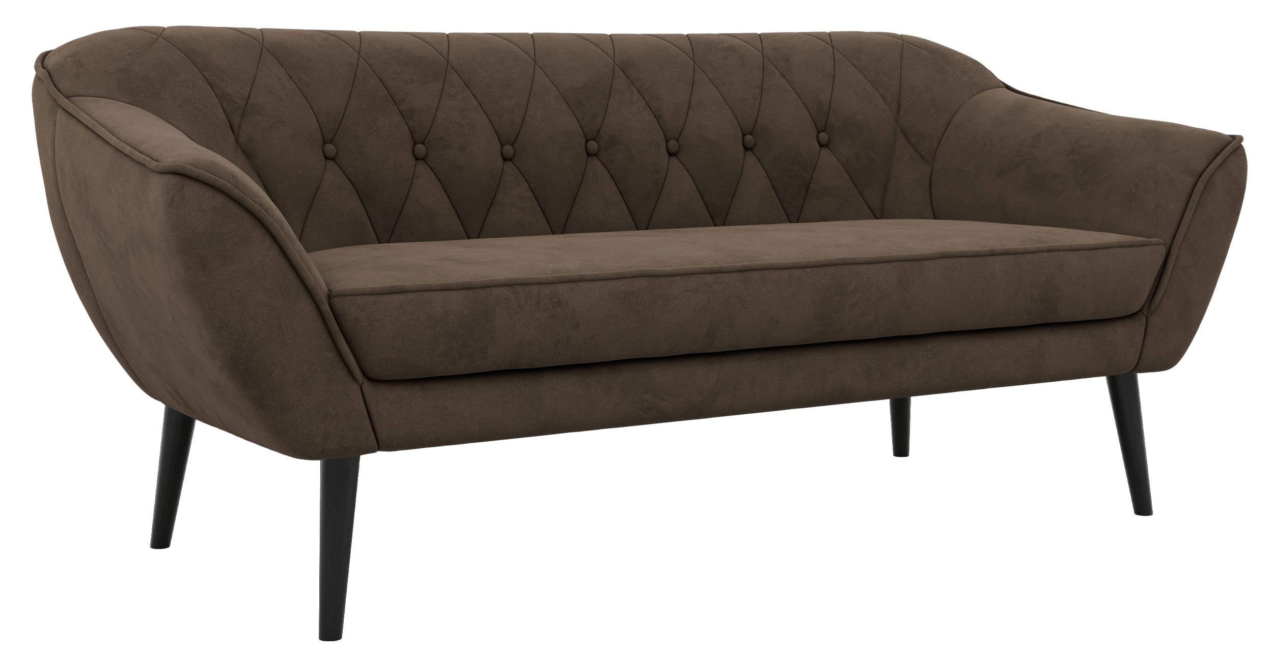 3-SITZER-SOFA PIRS - Braun Velvet - Schwarze Beine - Dunkelbraun/Schwarz, Holzwerkstoff/Textil (180/75/74cm) - MKS