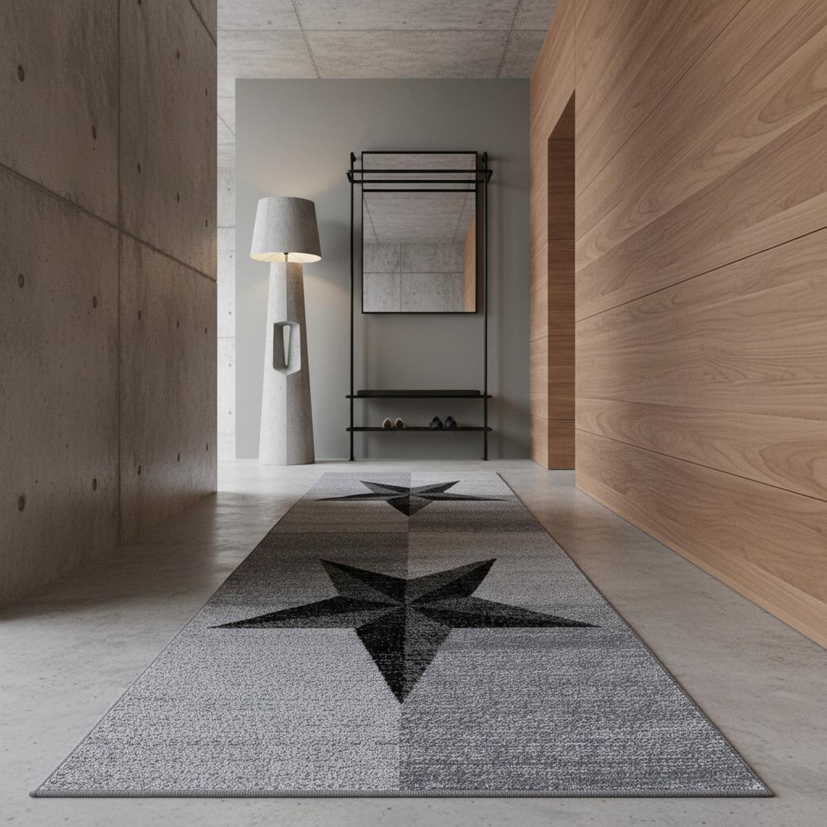 TEPPICH Kurzflor INN in Grau, mit Sternen-Motiv, 80 x 300 cm - Grau, Textil (80/300cm) - KADIMA DESIGN