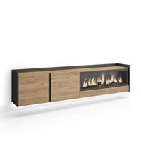 LOWBOARD, Eiche und Schwarz, 212/35/50cm, Kamin mit Feuereffekt XXL - Eichefarben, Holzwerkstoff (212/50/35cm) - Skraut Home