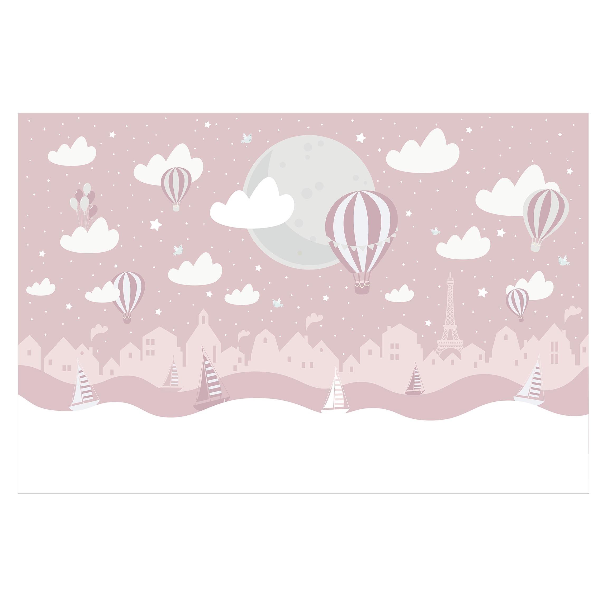 FOTOTAPETE Paris mit Sternen und Heißluftballon in Rosa 288/190 cm - Rosa, Papier (288/190cm) - Bilderwelten