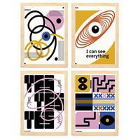POSTER Set mit 4 abstrakten KubismusAkzeptanz Ästhetische A4 Rahmen aus hellem Holz - Beige, Papier (29.7/3cm) - Nacnic