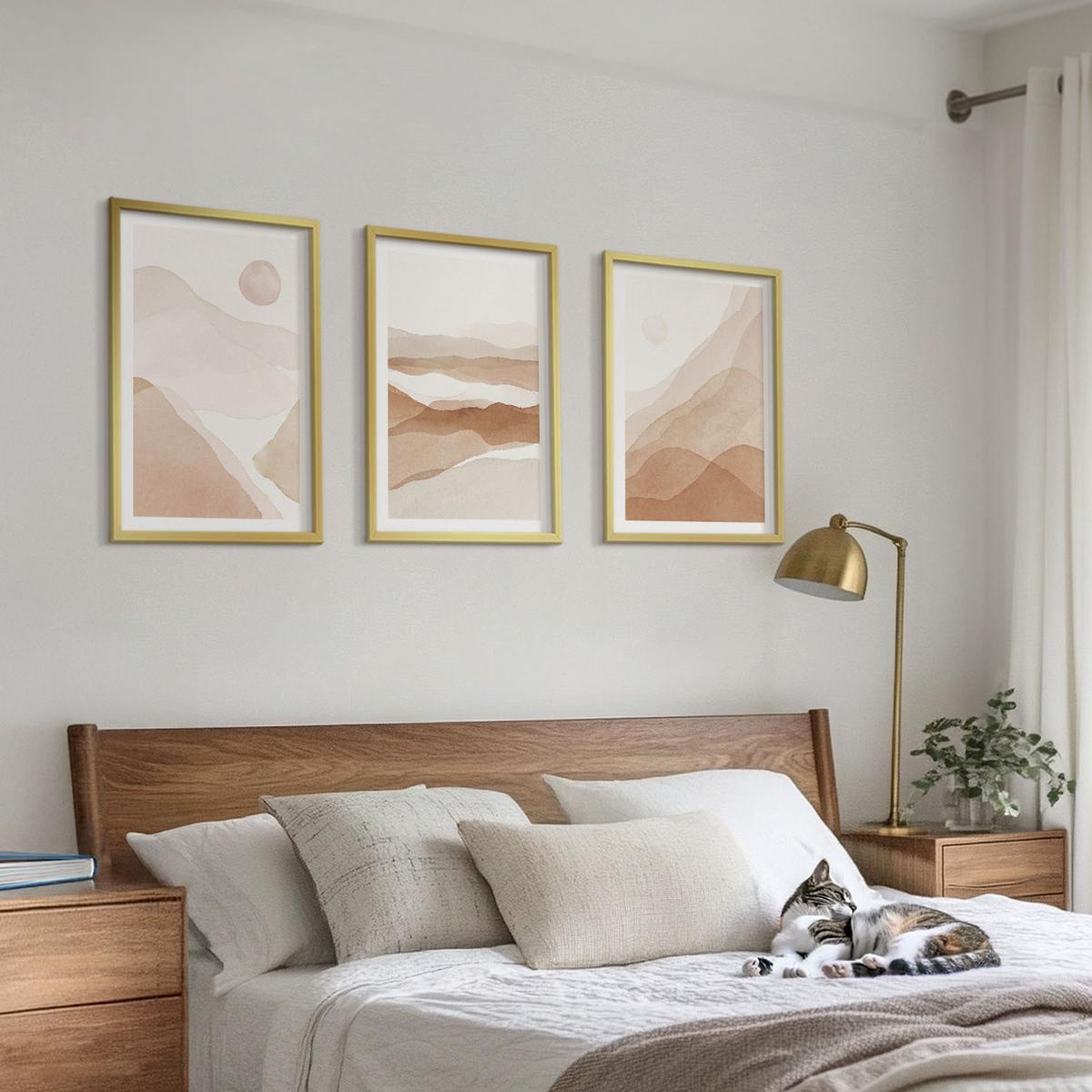 BILDER SET 3er Set - 40x60 cm Goldrahmen - Abstrakte braune Landschaften - Goldfarben, Kunststoff (40/60cm) - TULUP