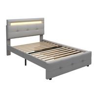 POLSTERBETT 90x200 cm in Leinen-Optik Grau mit LED-Beleuchtung & 2 Schubladen - Grau, Textil (90/200cm) - Urban Meuble