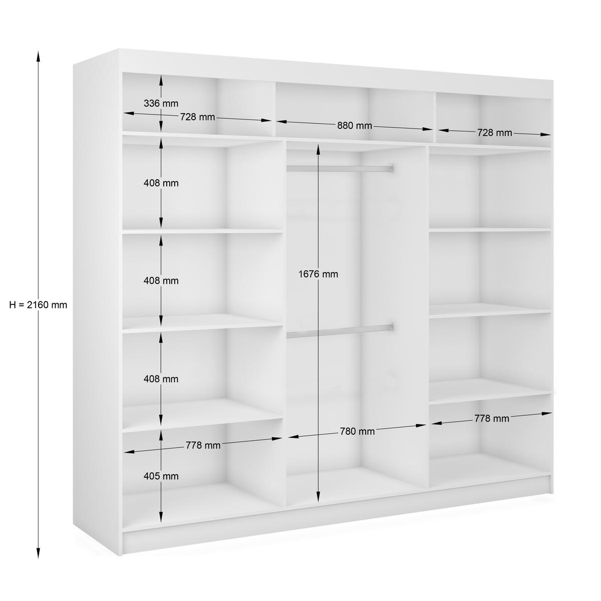 SCHWEBETÜRENSCHRANK GRAZIA 240/216/61 cm 3-türig mit Spiegel Eiche Artisan - Eiche Artisan, Holzwerkstoff (240/216/61cm) - MASSENO
