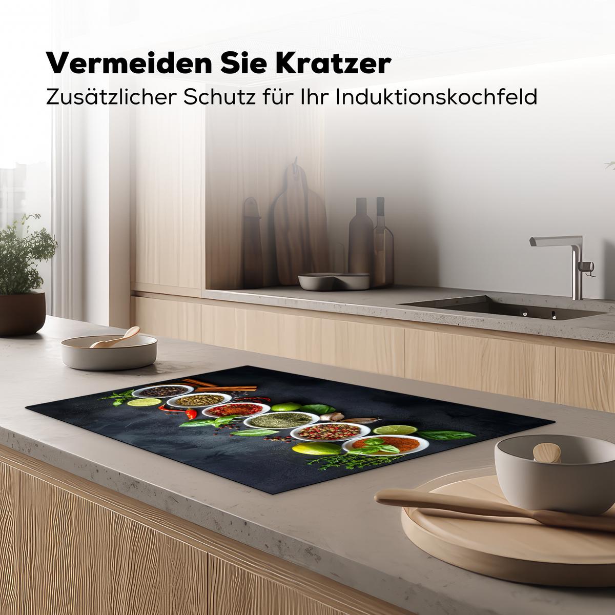 HERDABDECKPLATTE Kräuter - Gewürze - Konkrete Optik - Stilleben Ceranfeldabdeckung 78x52 cm - Multicolor, Kunststoff (78/52/0.2cm) - MuchoWow