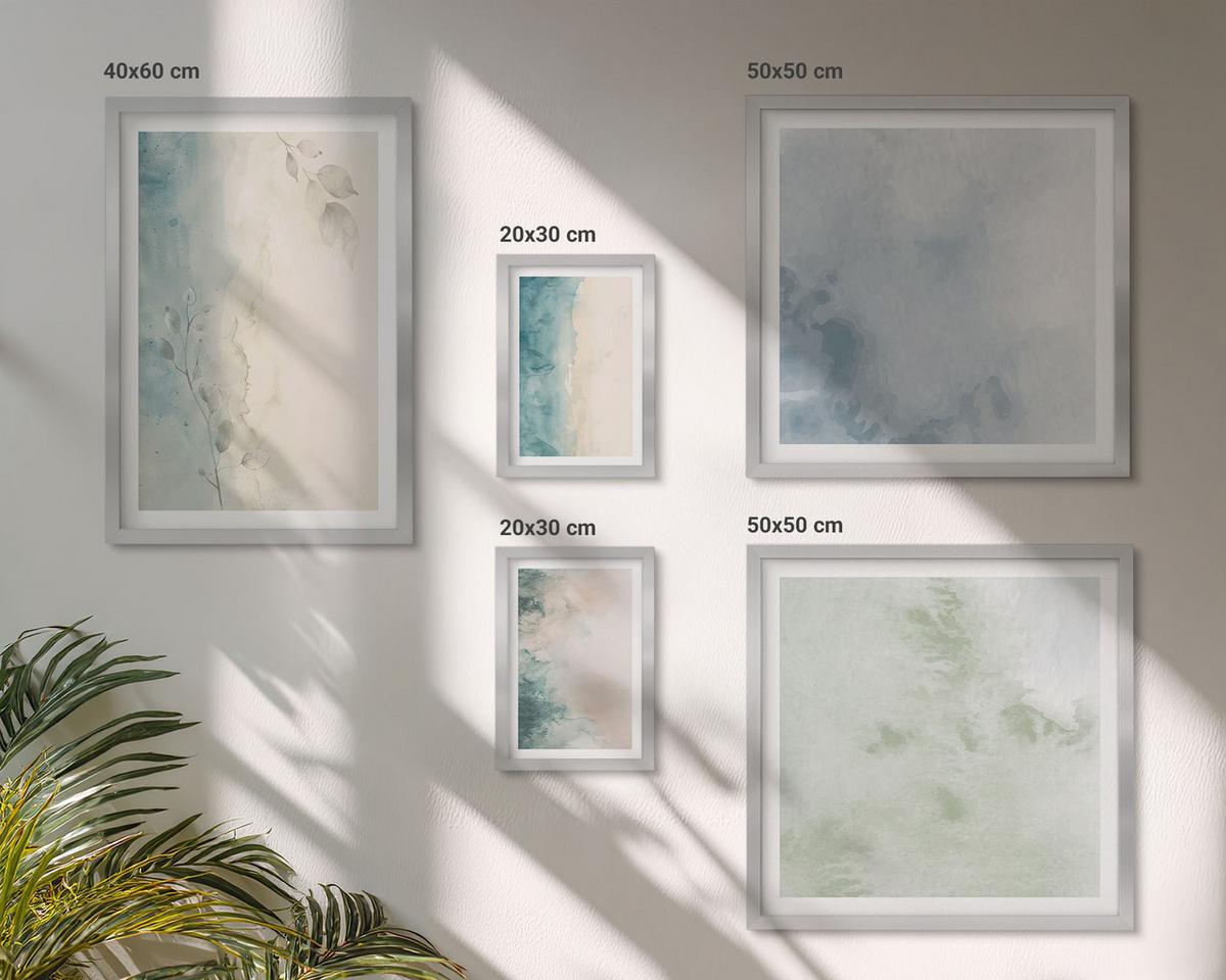 BILDER SET 5er Set - 50x50 cm & 20x30 cm & 40x60 cm Silberner Rahmen - Aquarell-Leinwandstil - Silberfarben, Kunststoff (40/60cm) - TULUP