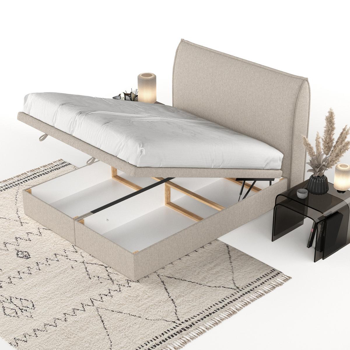 POLSTERBETT Tuvalu mit Stauraum 140/200 cm Hellbeige im Megan Stoff - Beige/Schwarz, Holz/Holzwerkstoff (140/200cm) - AltaBeds