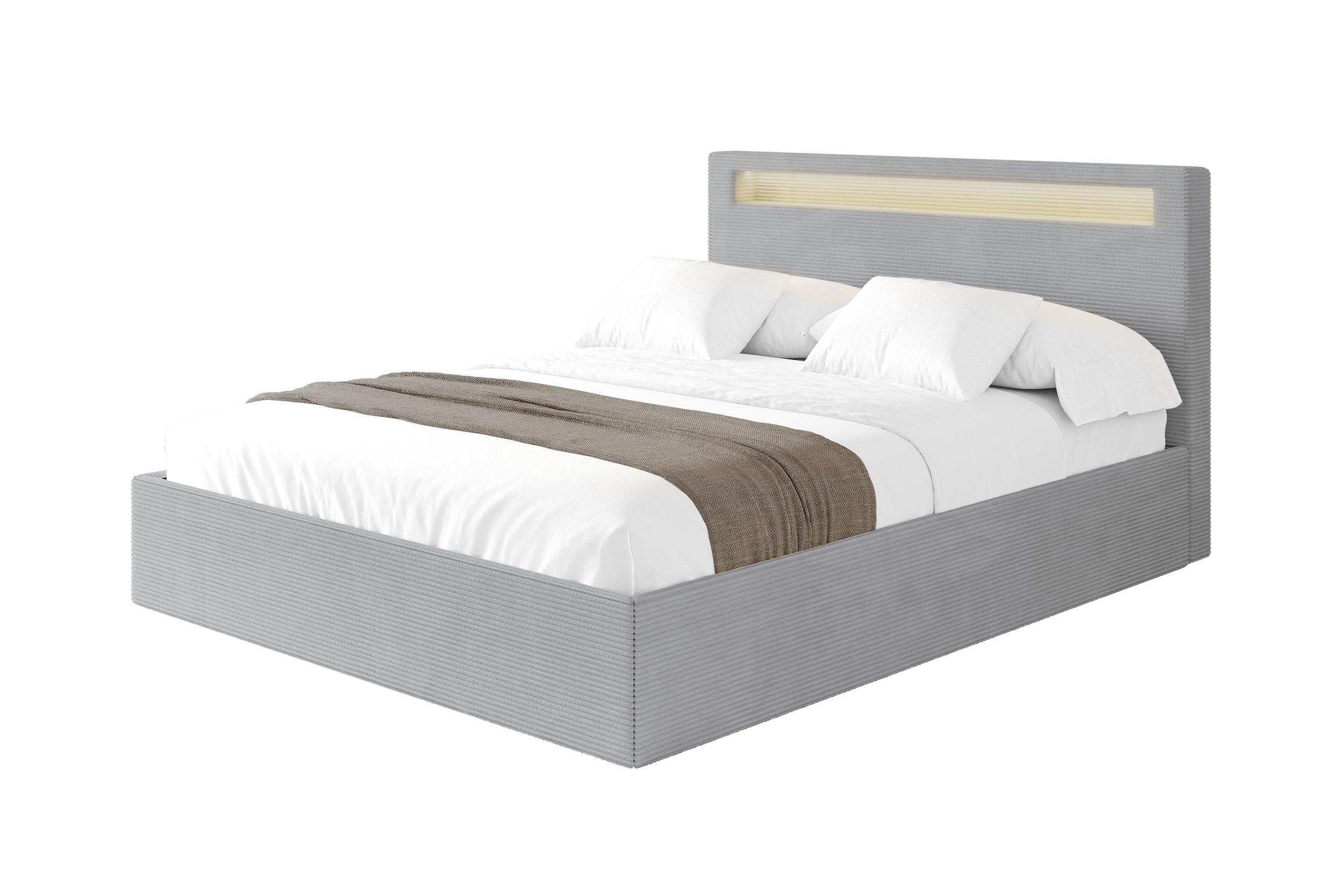 POLSTERBETT mit Bettkasten und Lattenrost, Bett mit Matratze H3/H4 - GOLA 160x200 Grau - Alufarben, Holzwerkstoff/Textil (160/200cm) - ALTDECOR