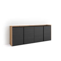 SIDEBOARD, Schwarz und Eiche, 207/35/80cm, mit Led - Schwarz, Holzwerkstoff (207/80/35cm) - Skraut Home
