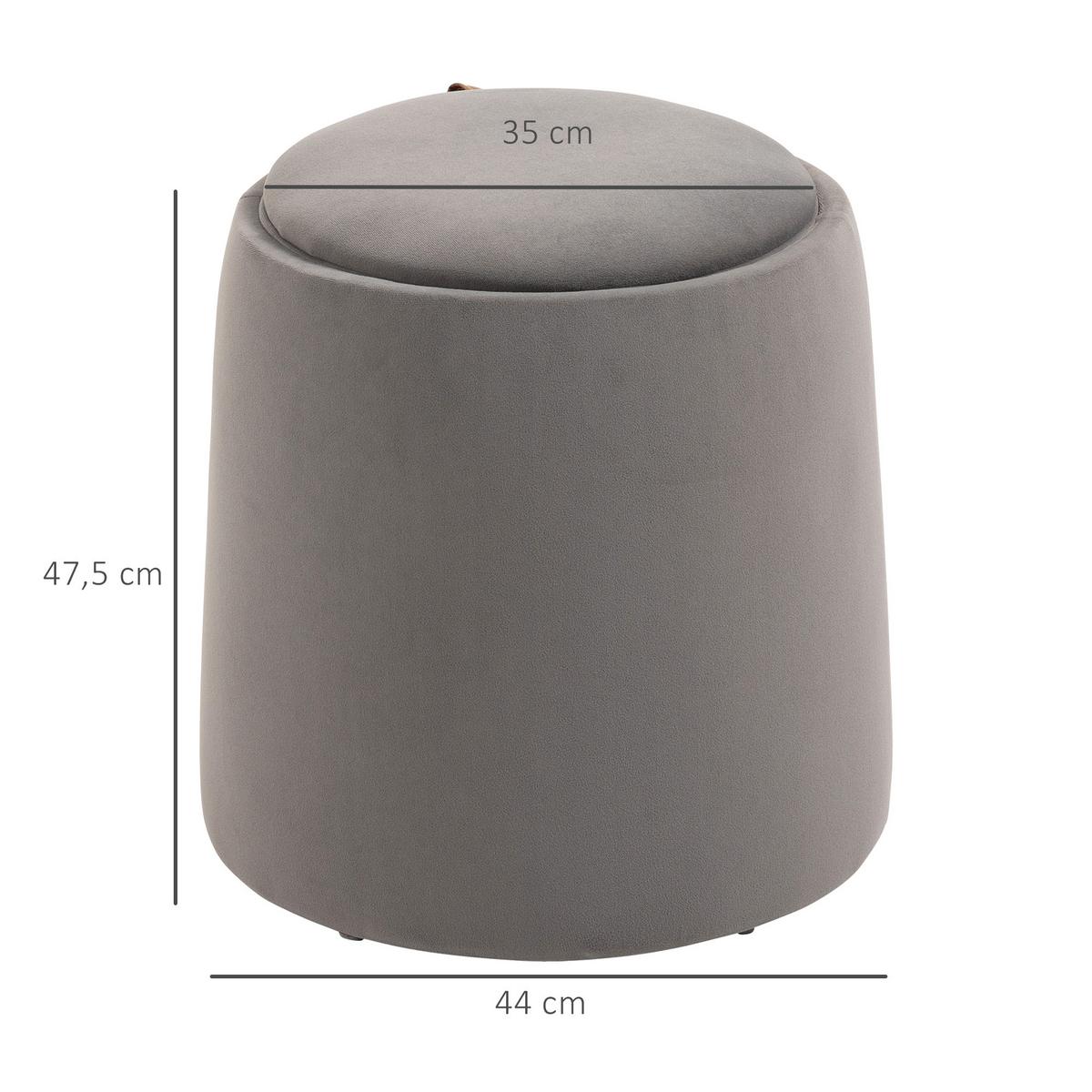 2-IN-1 Ottomane Sitzhocker inklusive Stauraum, abnehmbaren Deckel in Samtoptik - Dunkelgrau/Braun, Holz/Kunststoff (44/47.5/44cm) - HOMCOM